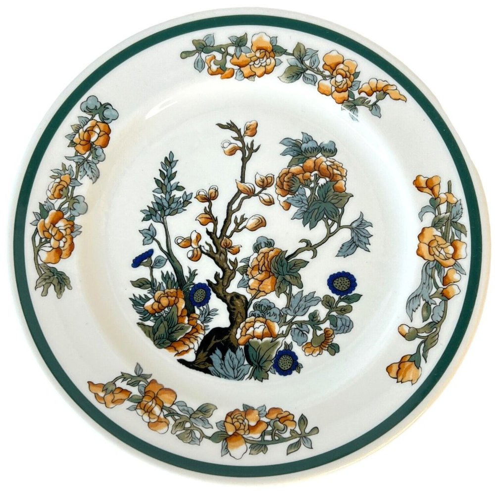 Vintage Syracuse China Indian Tree Plate Luncheon 9 Inch Orange Flower OP Co USA